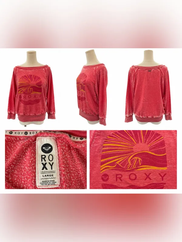 Roxy Size Large Red Burnout Graphic Sweatshirt Wide Neck Surf Beach Pullover - Image 6