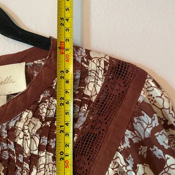 Cleobella Burgundy Red White Floral Smocked Lace Peasant Blouse Cotton Women XL - Image 9