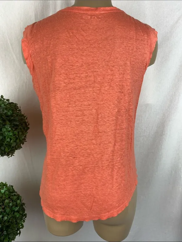Ann Taylor 100% Linen Coral Orange Sleeveless Blouse Top S - Image 3