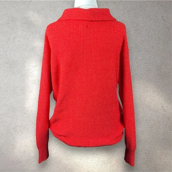 Aerie CozyUp Waffle Button Sweater Women’s XXS Red Oversized Grandpa Cabincore - Image 2
