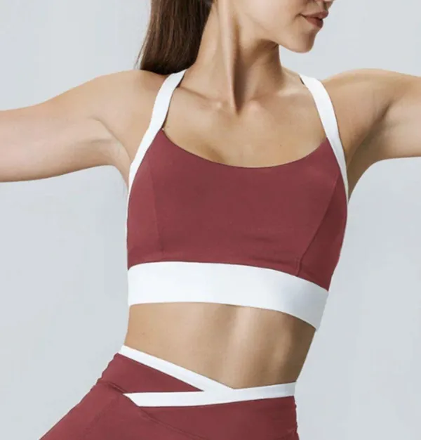 Berlook Dark Red Contrast U Neck Sports Bra - High Support 48 - Image 5
