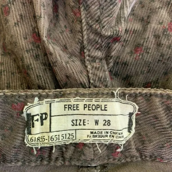 FREE PEOPLE‎ Brown Curdoroy Floral Skinny Pants 28 - Image 3