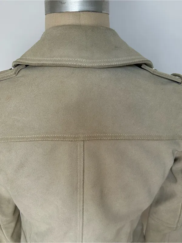 Women’s Suede Moto Jacket in Light Taupe - Image 4