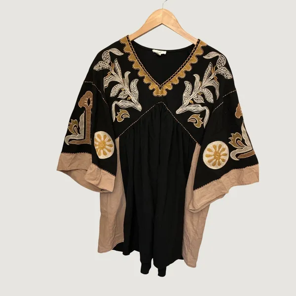 Easel Los Angeles Black Embroidered Cotton Babydoll Tunic Dress ED23074 Medium - Image 10