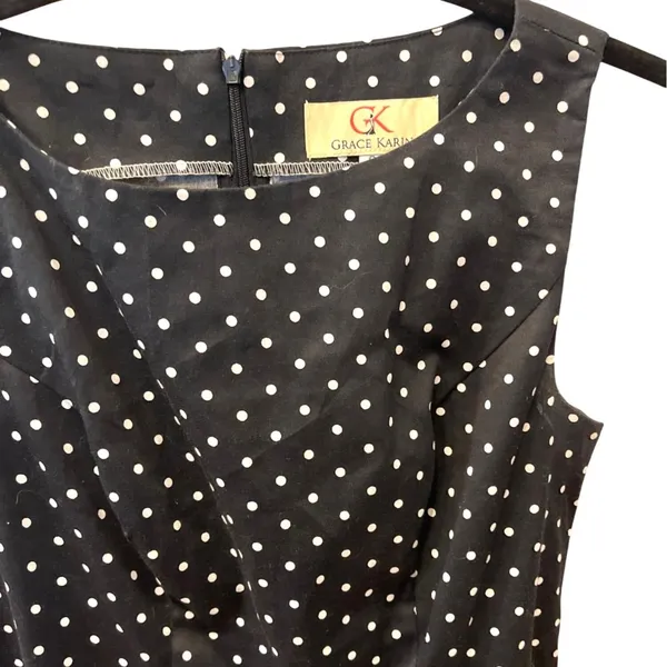Grace Karin Polka Dot Dress Sleeveless Black White Fit and Flare Pin Up 60s Sz M - Image 4