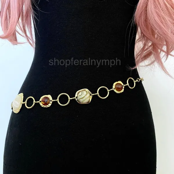 Gold Y2K Marbled Stone Open Ring Waist Chain Belt, Fits 24.5-43 Inches, X7GA1296 - Image 4