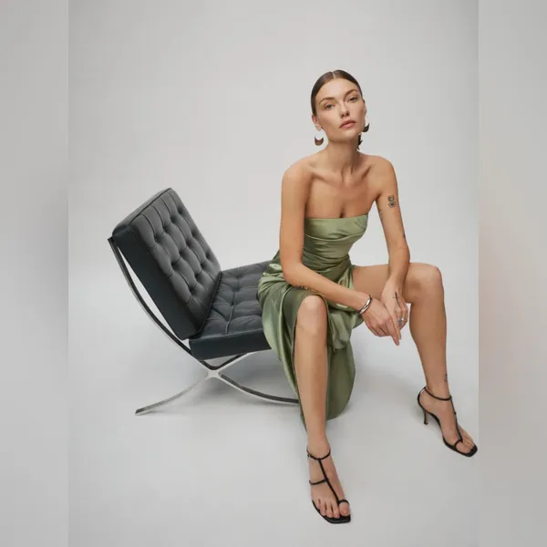 Reformation Barrow Artichoke Green Silk Strapless Cocktail Gown Size 2 NWT - Image 4