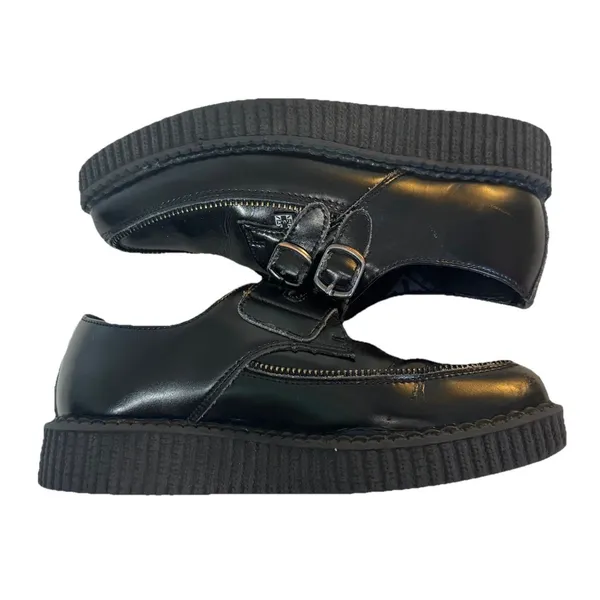 T.U.K Viva Mondo Cow Hair Leather Pointed Creeper Black Shoes Double Buckle 3/5 - Image 8