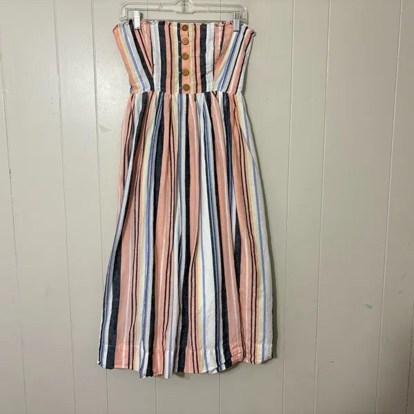 Free People Lilah Stripe Midi Dress Strapless Button Front Cotton Size S - Image 2
