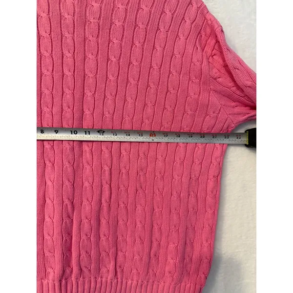 Ralph Lauren Sport Cable Knit Sweater Womens XL Pink Cotton Crew Neck Pullover - Image 5