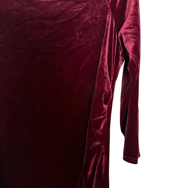 Universal Standard Wine Red Velvet Asymmetrical Off Shoulder Long Sleeve Dress L - Image 4