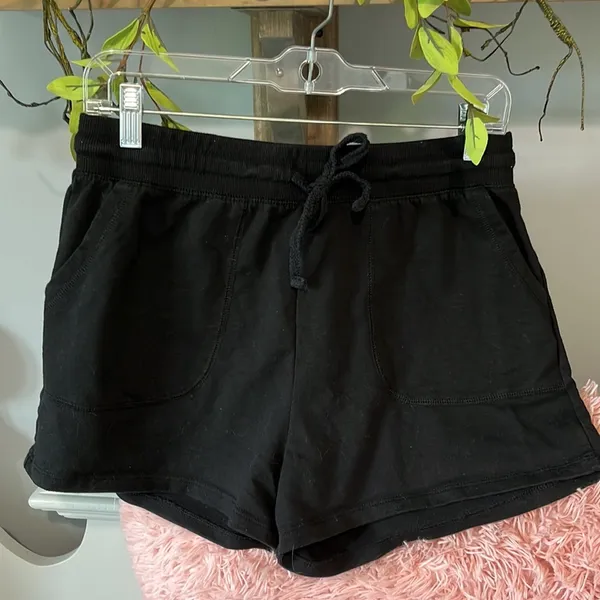 The Comfy Black Knit Shorts Elastic Drawstring Waist Cotton - Image 6