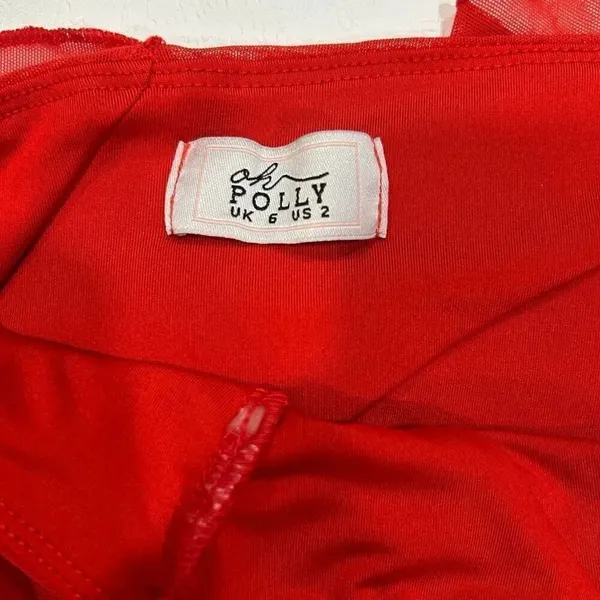 Oh Polly Red Ruffle Maxi Dress Size 2 Strapless Formal Gown - Image 4