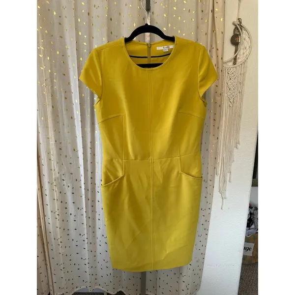 Boden Women's Chartreuse Cap Sleeve Crew Neck Pockets Sheath Dress 8 - Image 2