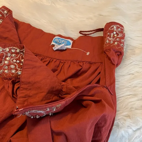 Vintage Boho Cotton Maxi Skirt w/ Sequins and Beadwork Women’s Medium Has Flaws - Image 6