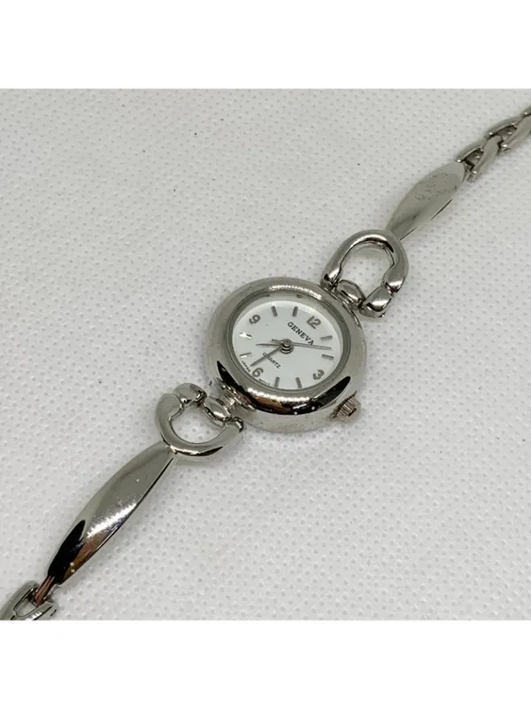 Geneva women’s silver tone watch quartz analog 22mm adjustable running - Image 2