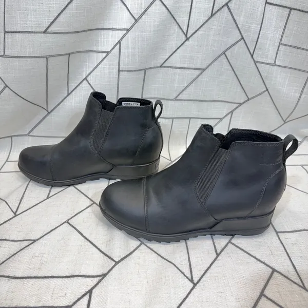 Sorel Evie Chelsea Boots Size 10 Black Leather Wedge Cap Toe NL4925-010 SEE PICS - Image 4