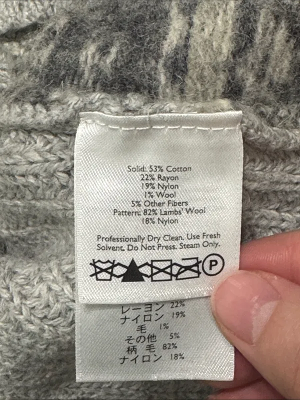 Vintage Eddie Bauer Ribbed Gray Fair Isle Nordic Buttoned Sweater Cardigan sz Mp - Image 9