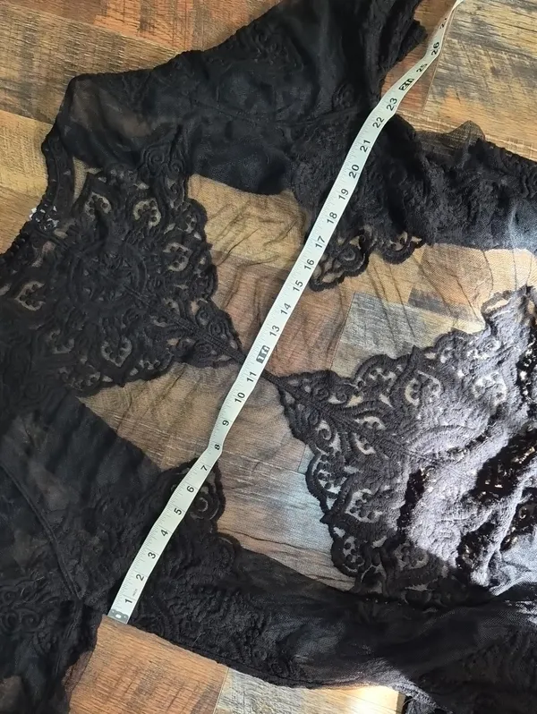 Black Sheer Boho Pullover Lace Kimono Robe Womens Top Flowy Sku 0010 - Image 7