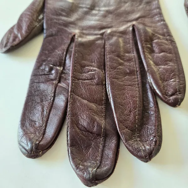 Leather vintage gloves brown size XS - Image 6