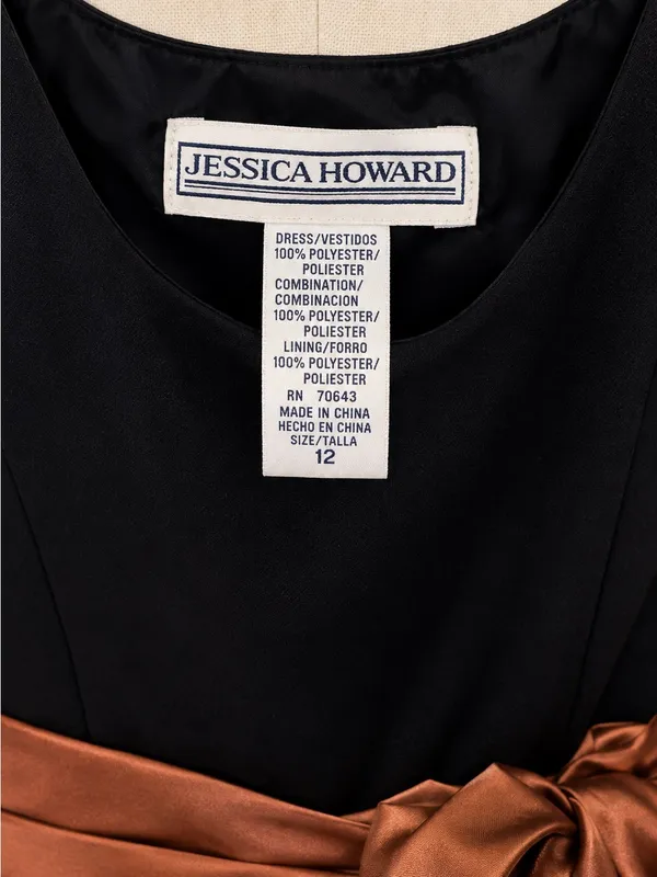 Jessica Howard Black A-Line Dress with Brown Satin Sash - Image 4