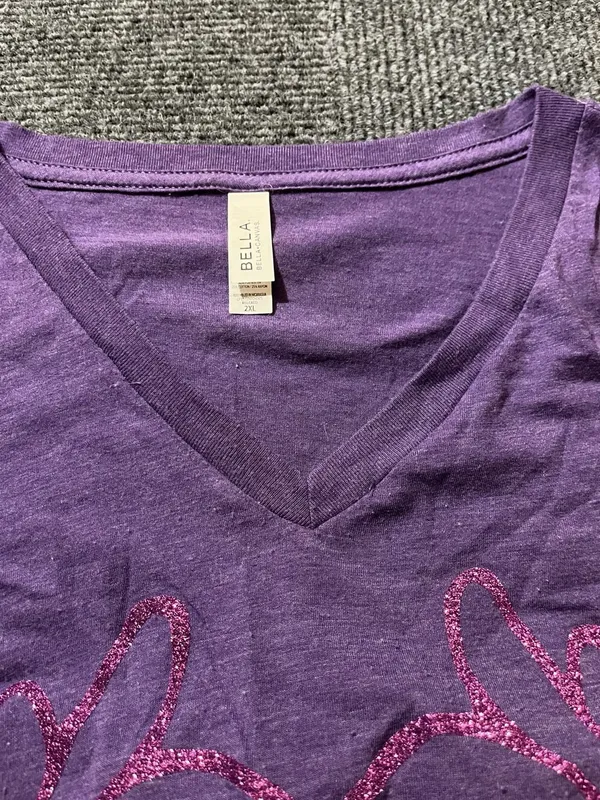Bella + Canvas Disney Purple V-Neck with Glitter Heart Hands Graphic Size 2XL - Image 5