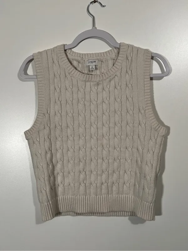 J. Crew Cotton Sweater Vest in Off-White Size Medium - Image 3