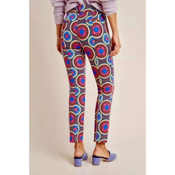ANTHROPOLOGIE‎ The Slim Trousers Pants Retro Floral Cropped Bright Size 4 - Image 7