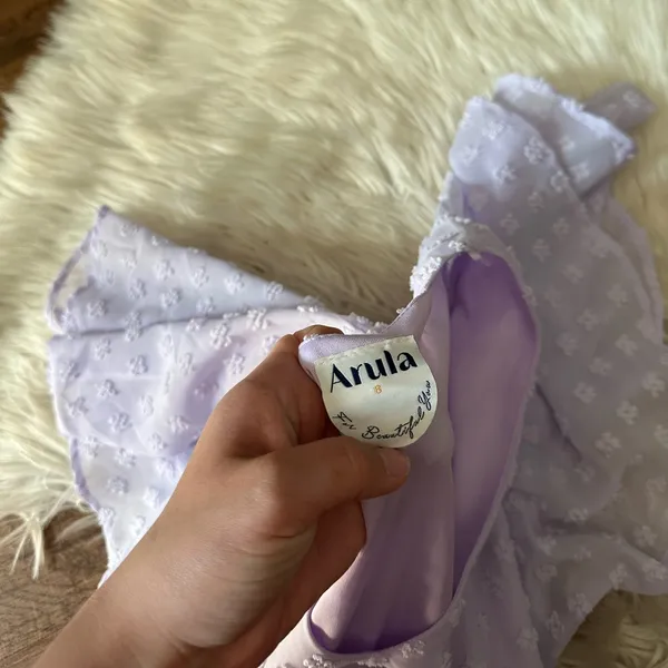 ARULA Lavender Swiss Dot Flutter Sleeve Mini Dress Purple Size 18 - Image 5