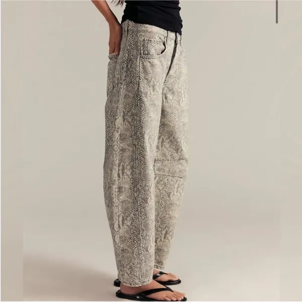 NWT Free People We The Free Good Luck Printed Barrel Jeans - snake combo - 28 - Image 4