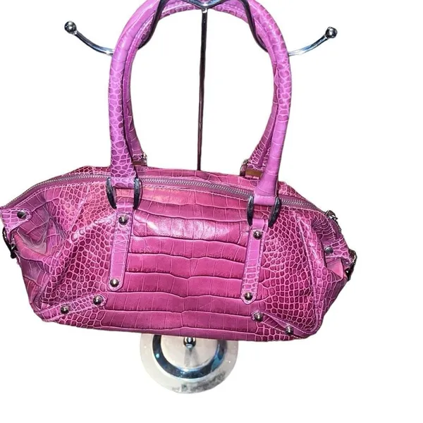 Jennifer Scott Fuchsia Leather Crocodile Print Handbag - Image 2