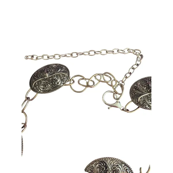Vintage Western Silver Tone Belt Ornate Longhorn Buckles Conchos Adj Chain 42" - Image 4