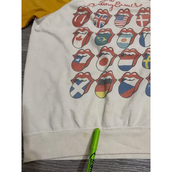 The Rolling Stones Women Sweatshirt M International Flags Raglan Yellow Cream - Image 8