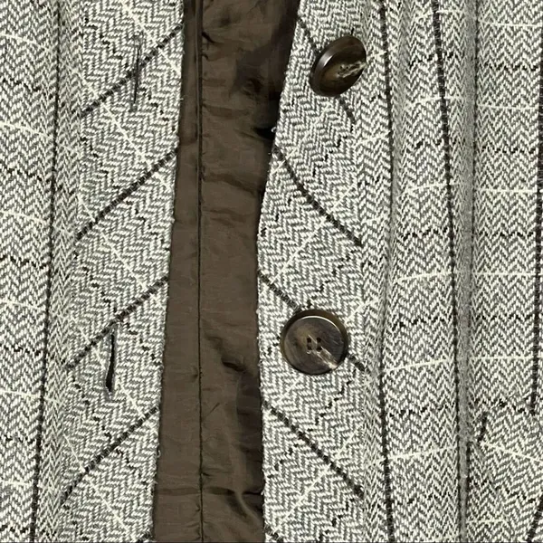 Halogen Herringbone Wool Blend Cape Coat Womens L Brown Plaid Academia Poncho - Image 5