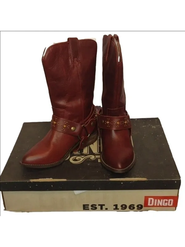 DINGO - Dl 251 appaloosa wine tall cowboy boots w/ harness size 6.5 NIB - Image 2