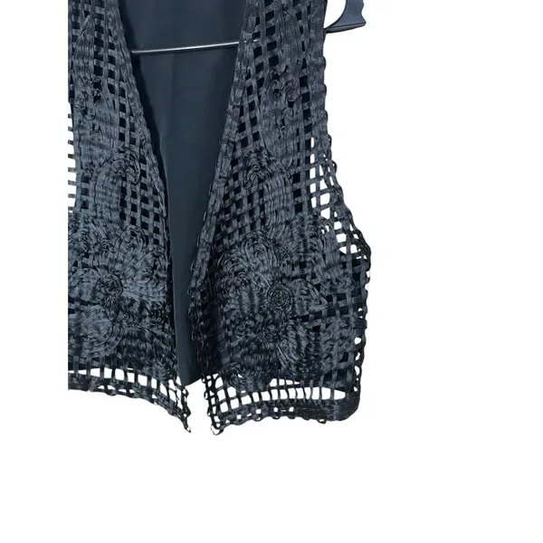 Vintage Black Sheer Open Weave Vest Size Medium‎ - Image 2