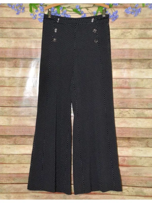 Elevenses Anthropologie Kingsland Pants Black White Dot Wide Leg Sailor Size 8 - Image 2