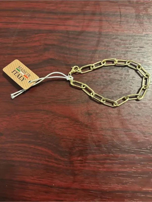Made In Italy Gold Plated Tested Sterling Silver Paperclip Chain Bracelet 7.5” - Image 3