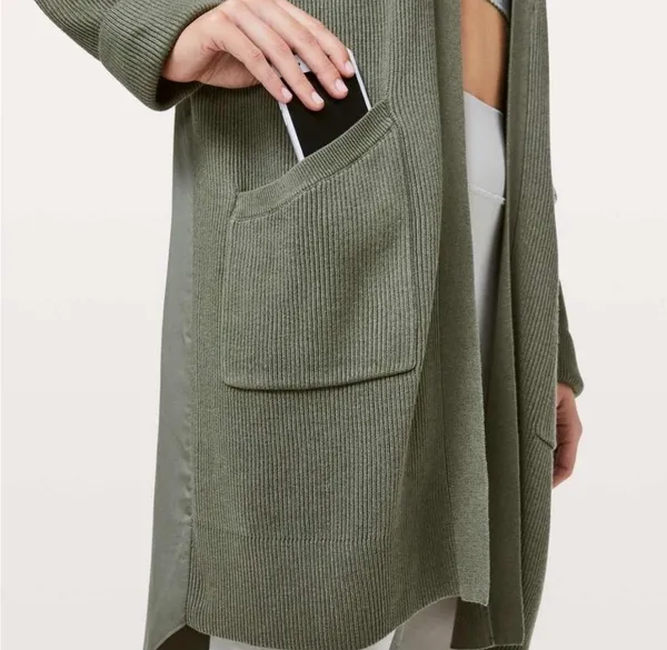 Lululemon Athletica Olive Green Open Front Cardigan Sweater - Image 3