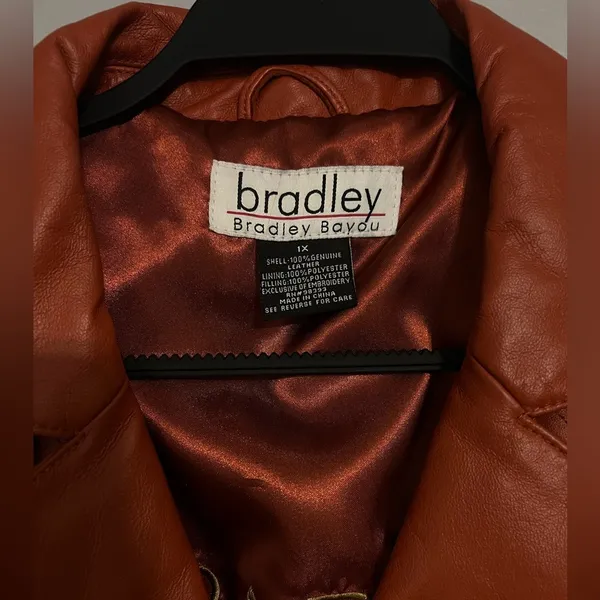 Bradley Bayou 100% Leather Jacket Womens Burnt Orange Quilted Full Zip Pockets - Image 5