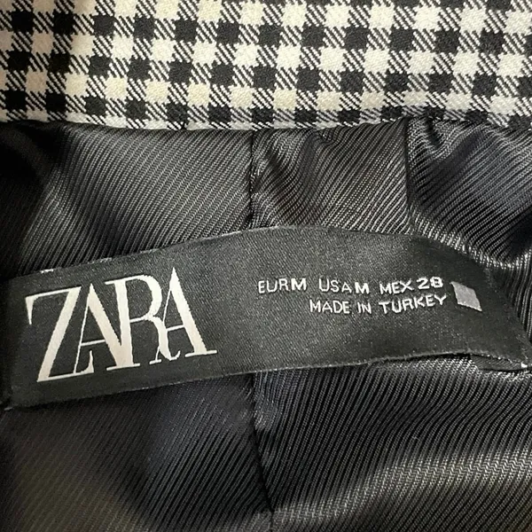 Zara Black White Gingham Plaid Checkered Long Sleeves Blazer Coat Jacket Size M - Image 4