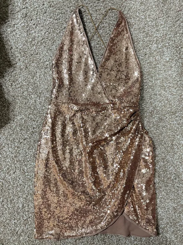 Gold Sequin Mini Dress - Image 3