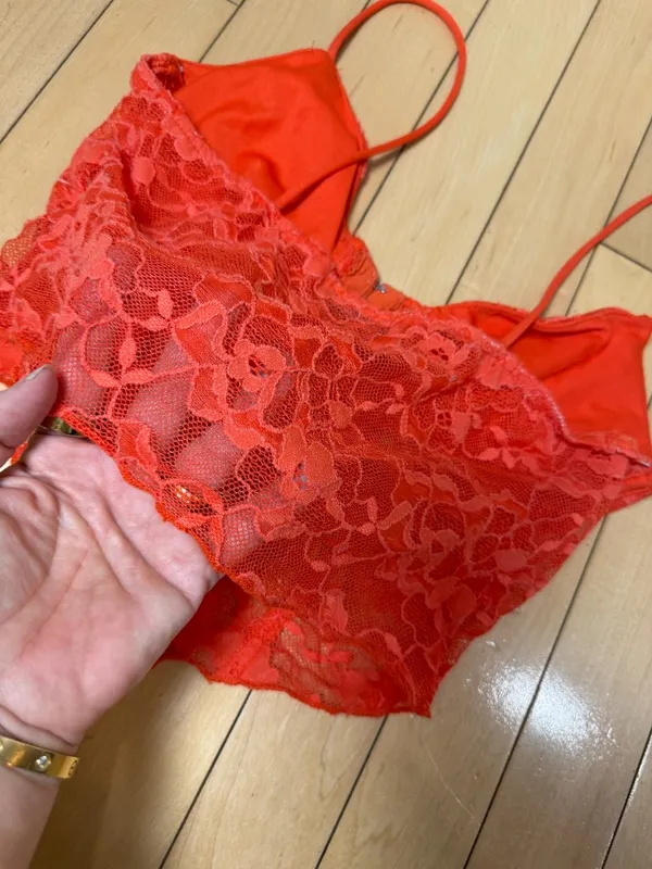BERSHKA Orange Lace Corset Bra Top Bralette Cropped Size Small - Image 5