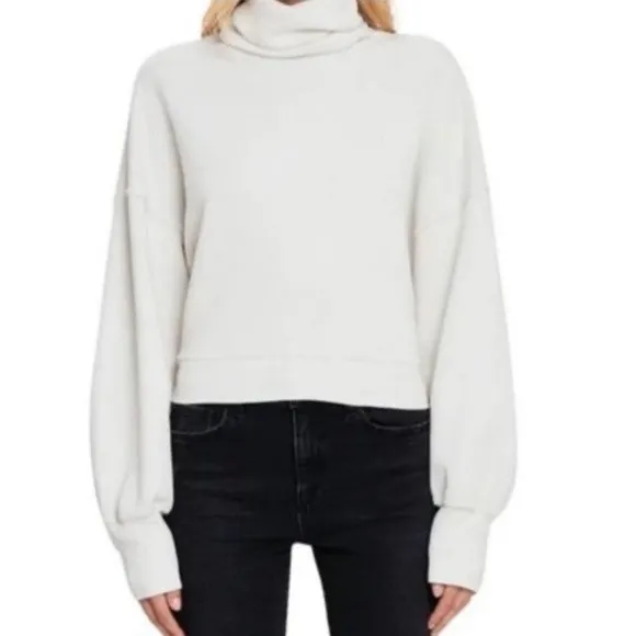 AGOLDE Balloon Sleeve Ribbed Turtleneck Sweatshirt Size S Off‎ White 100% Cotton - Image 8