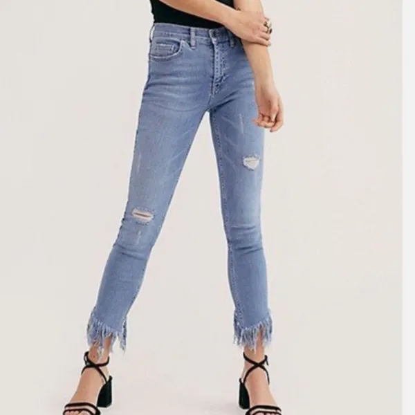Free People Great Heights High Rise Frayed Skinny Jeans - Image 9