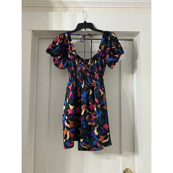 Show Me Your Mumu Danielle Mini Dress Geometric Multicolored Puff Sleeve Size M - Image 5