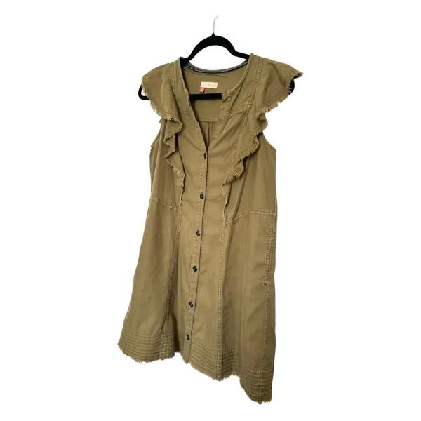 Anthropologie Pilcro Flutter-Sleeve Buttondown Tunic Mini Dress Moss XSmall - Image 6