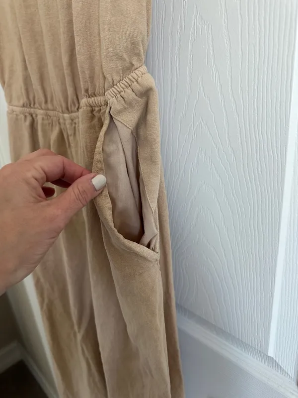 Sleeveless Universal Thread V-Neck Wide-Leg Jumpsuit in Tan - Image 3