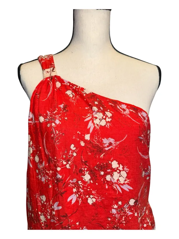 Free People All Mine Mini Red White Strapless Printed Dress one shoulder zip L - Image 7
