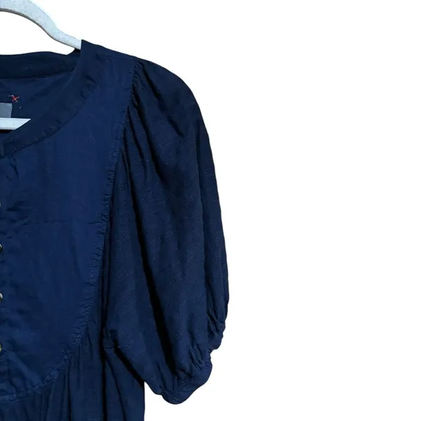 Anthropologie Top Womens Small Blue Seersucker Short Sleeve Cotton Blouse - Image 3